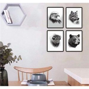 USA America Symbolic Animals Eagle Bear Wolf Bison 4 B & W Art Prints